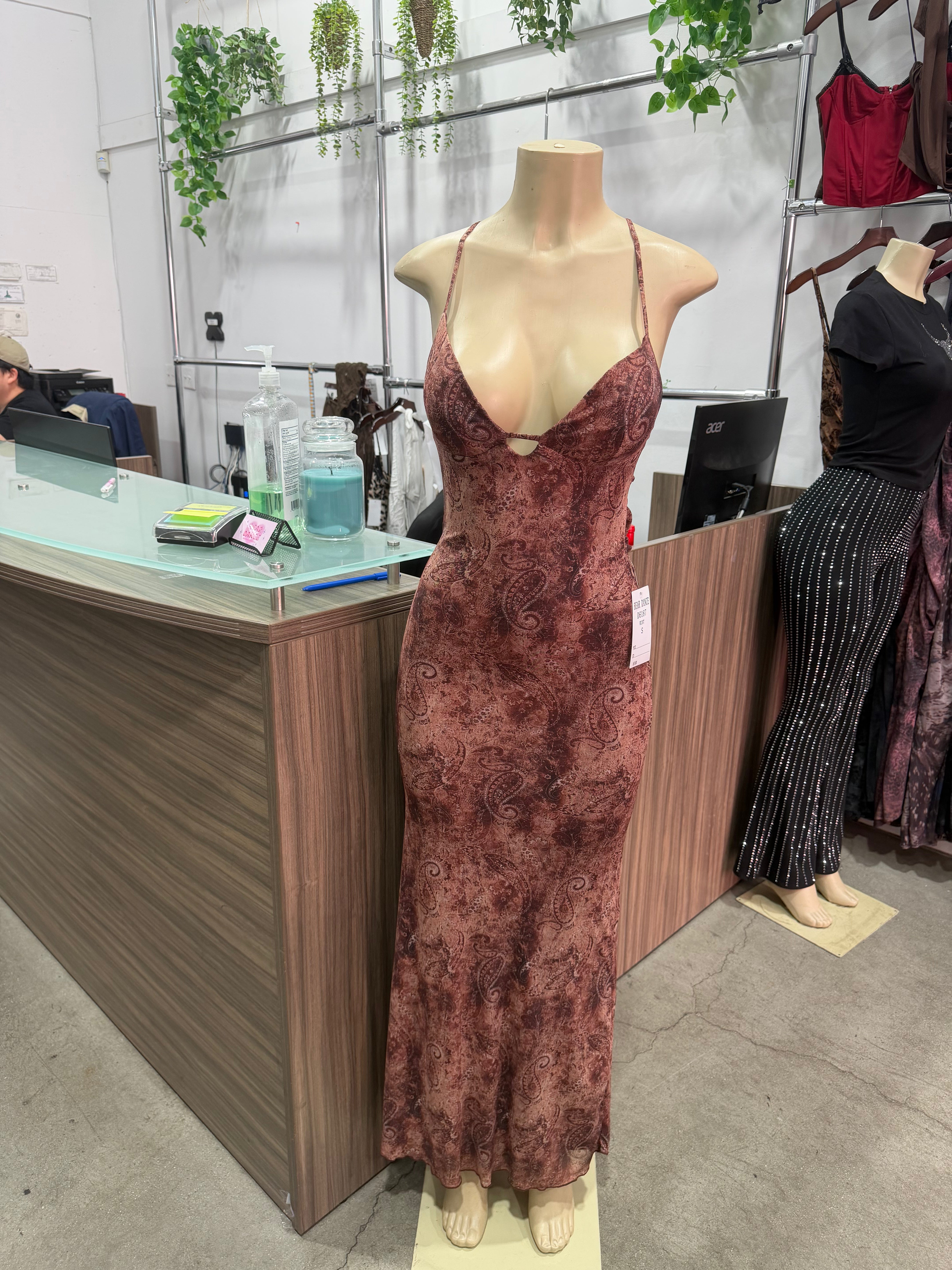 Paisley print lace dress ( rust)6187