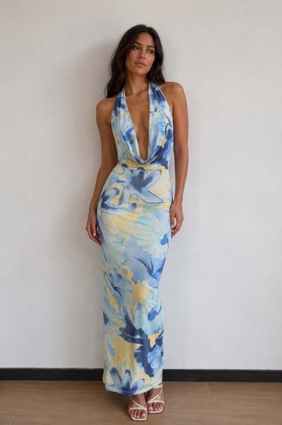 Juju floral dress (yellow and blue) D10685