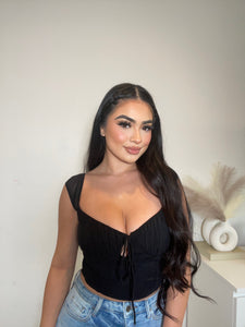 Margie Double lined mesh off the shoulder Top (black)