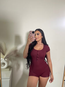 Snap button rib romper (burgundy ) 1505