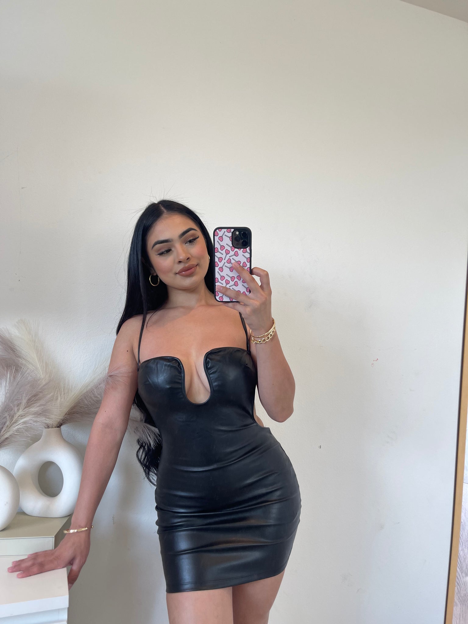 Dina black leather dress 27897