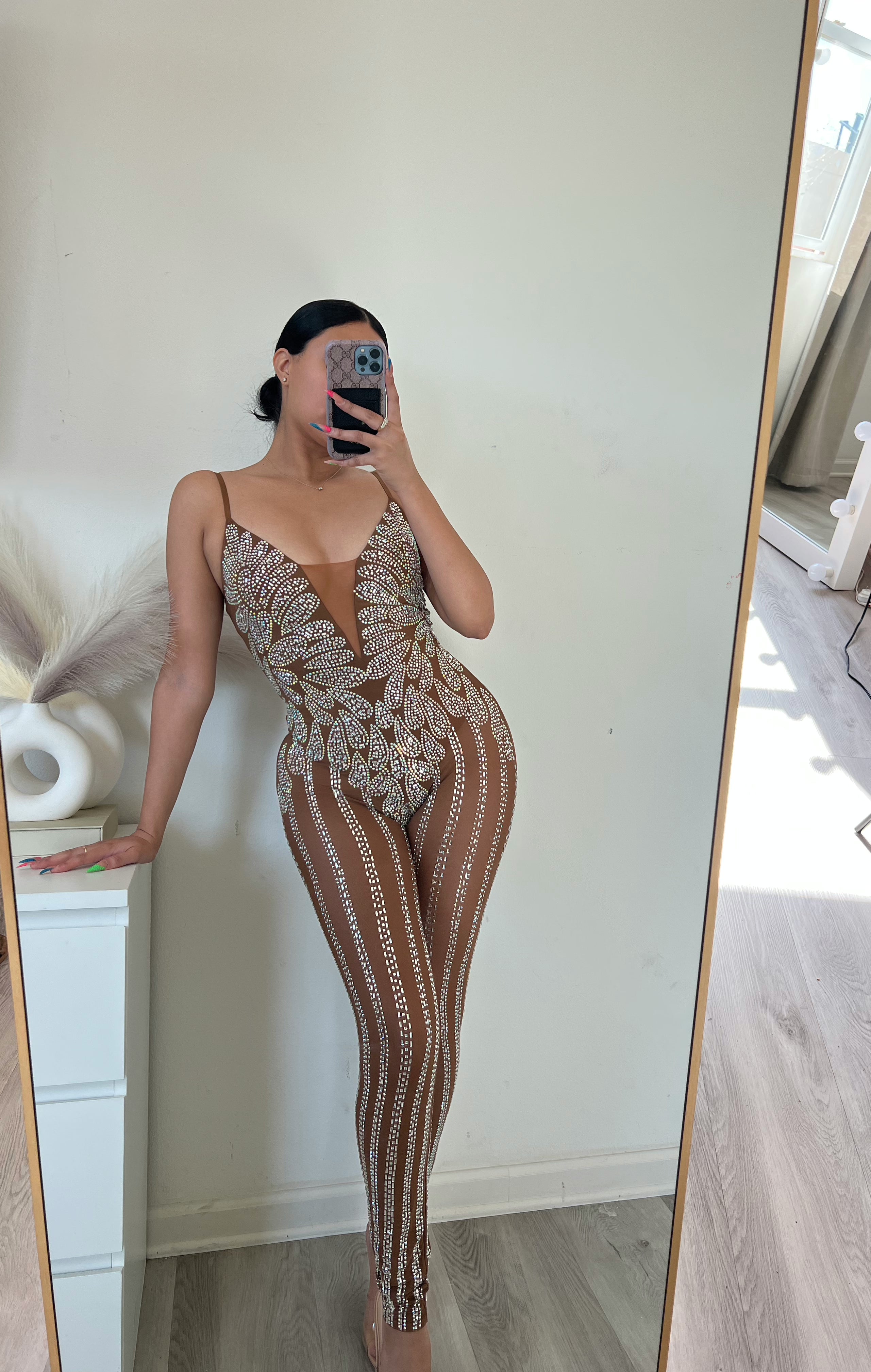 Kim k rhinestone jumpsuit (brown)23508