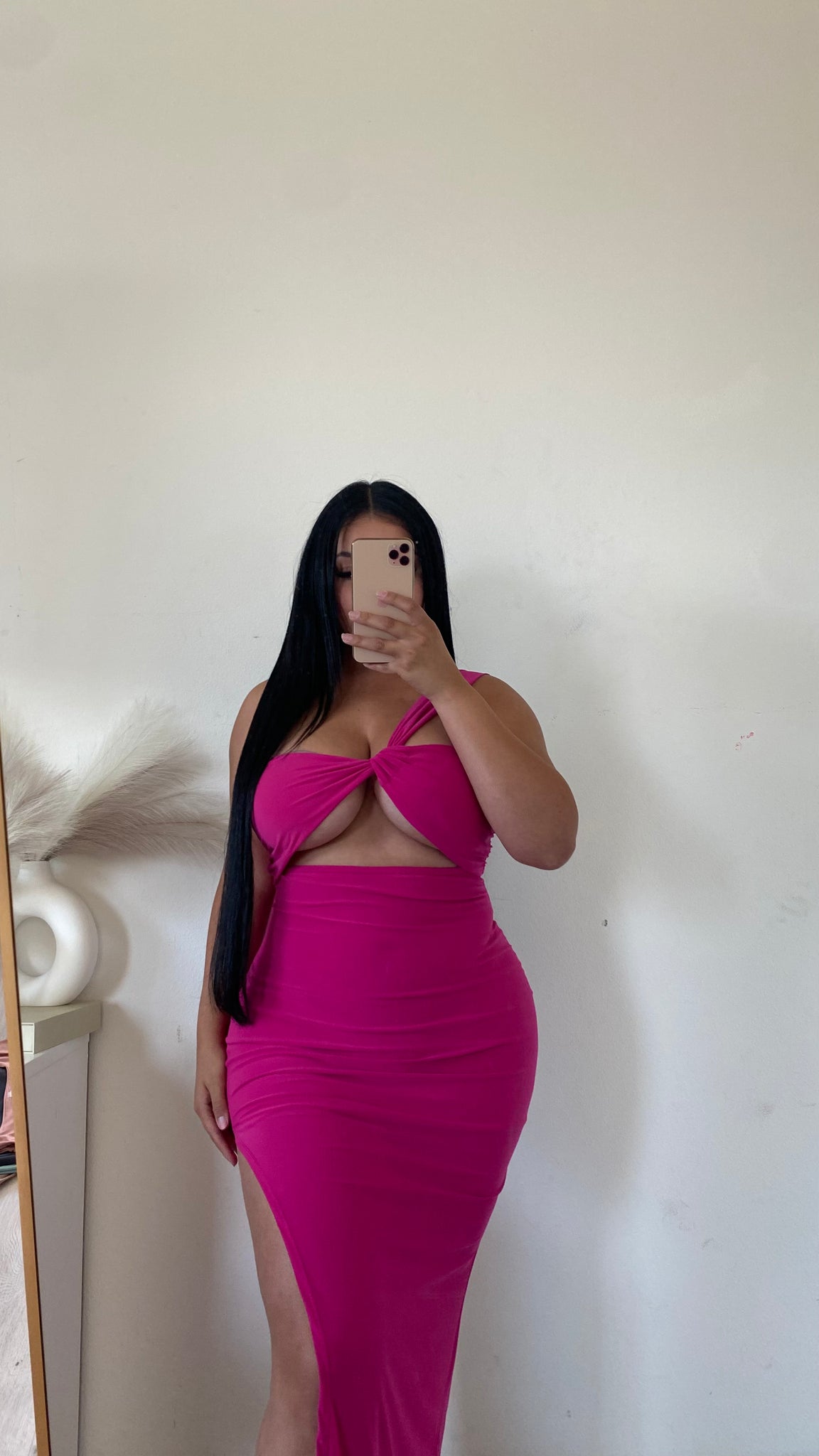 One shoulder long dress ( fuchsia) 2038