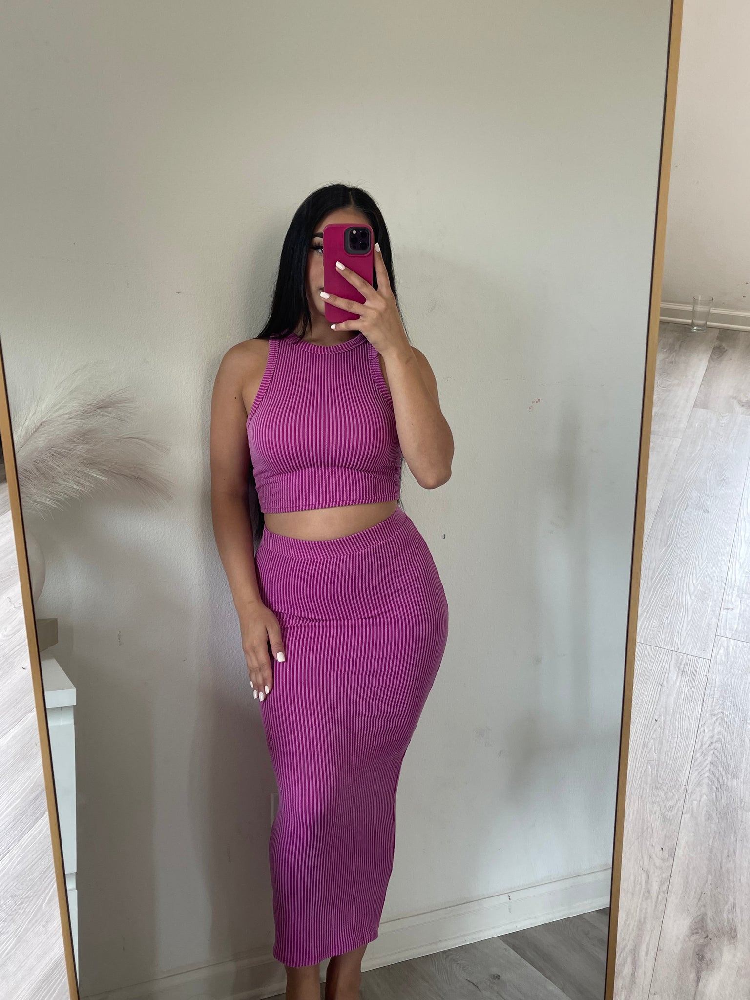 Crop top two piece set (magenta)8331