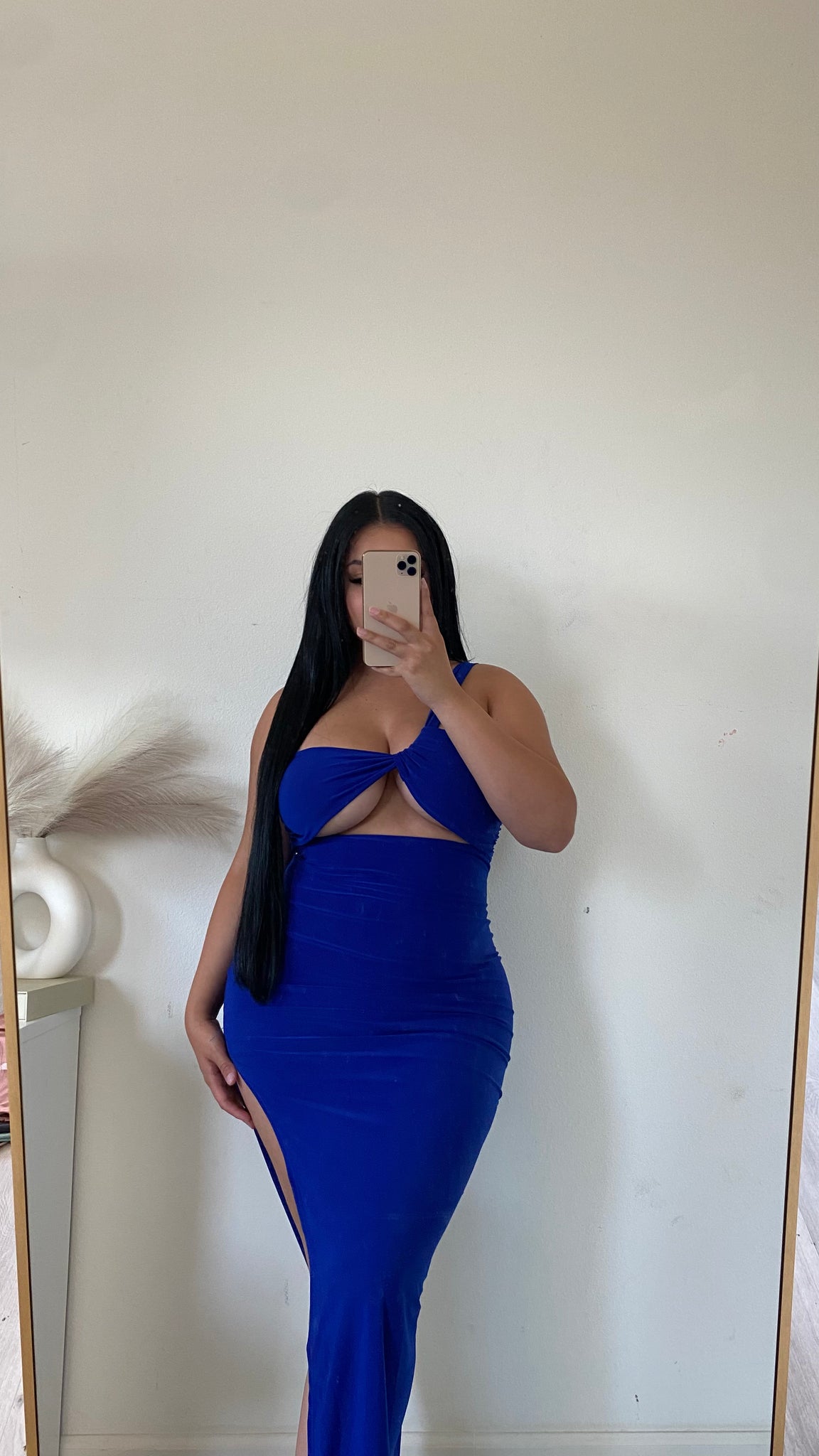 One shoulder long dress ( royal) 2038