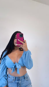 Bubble crep tie top ( blue)14461