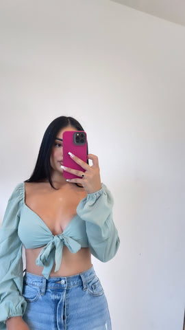Bubble crep tie top (sage)14461
