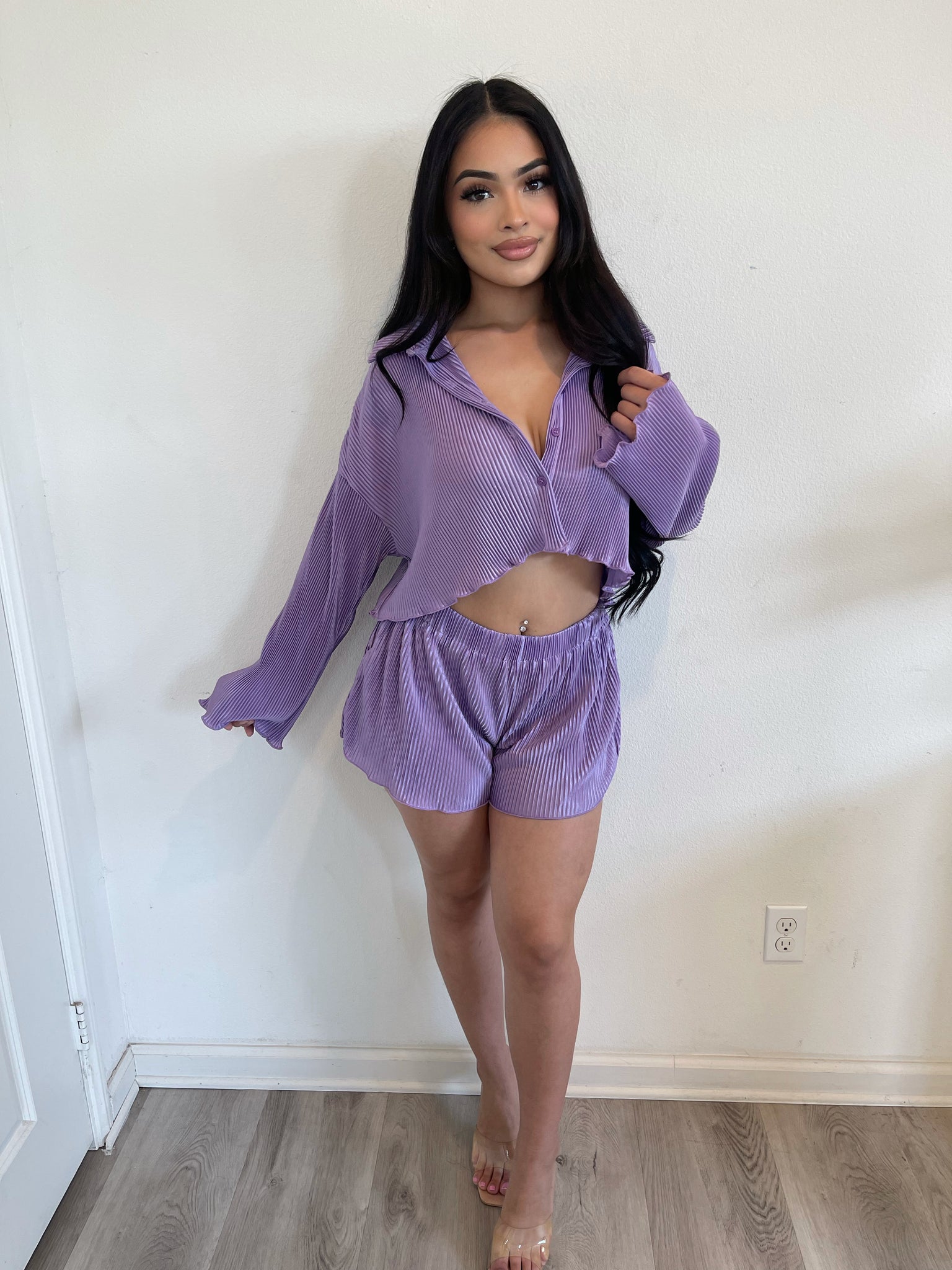 Plisse two piece set (lavender )5598