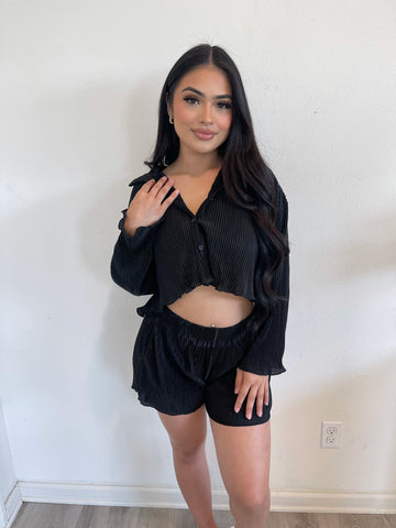 Plisse two piece set (black)5598