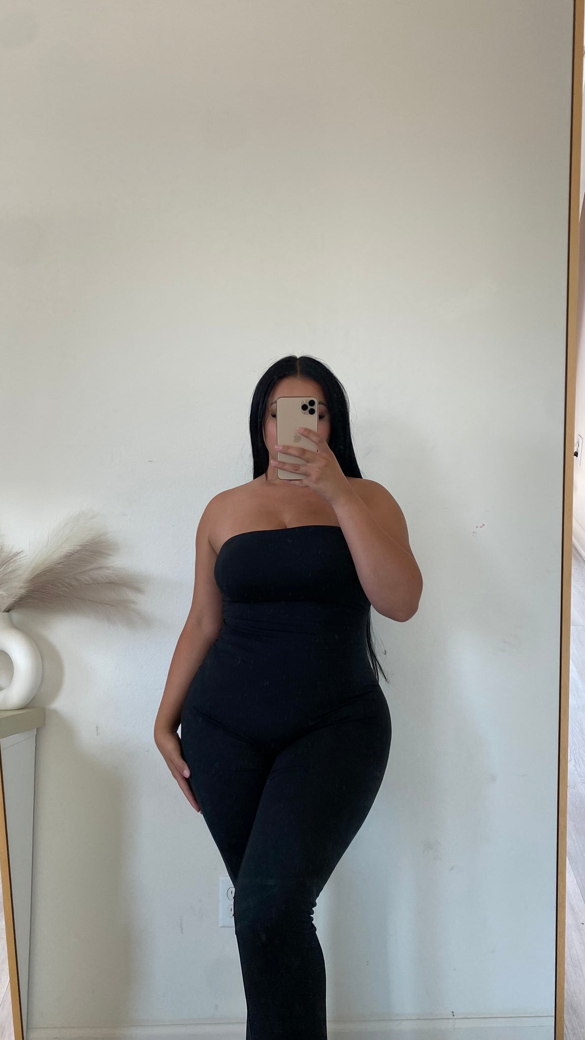 Strapless tube flare jumpsuit (black)5881