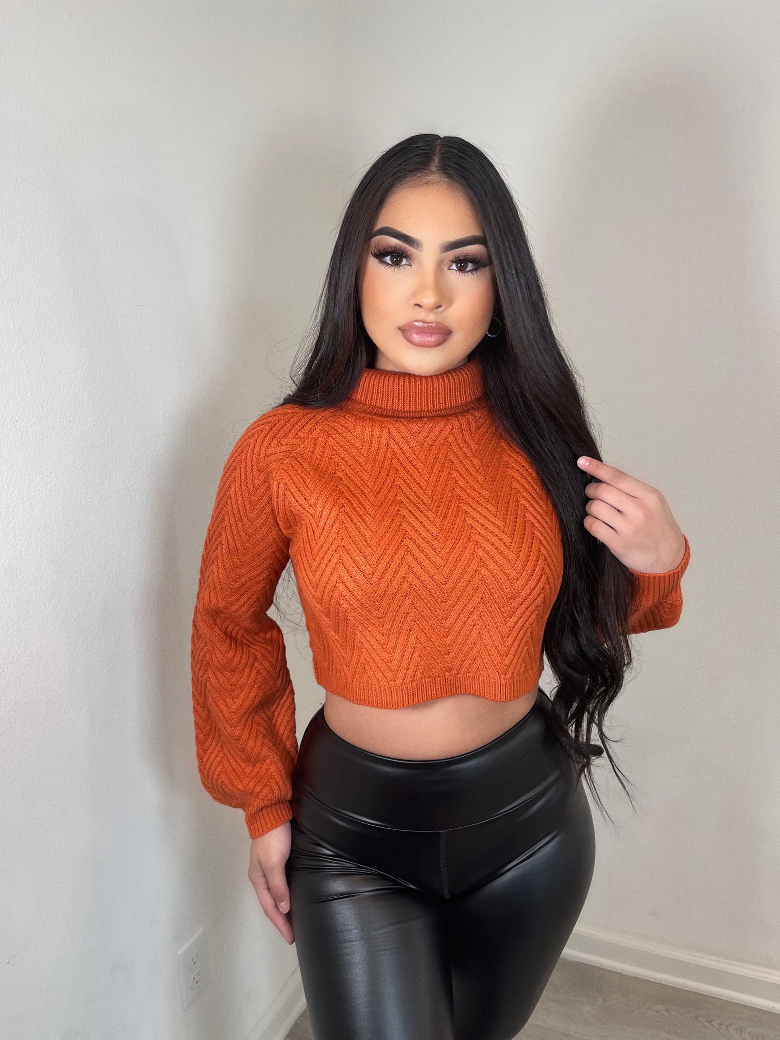 Jane knit turtle neck crop top (rust)