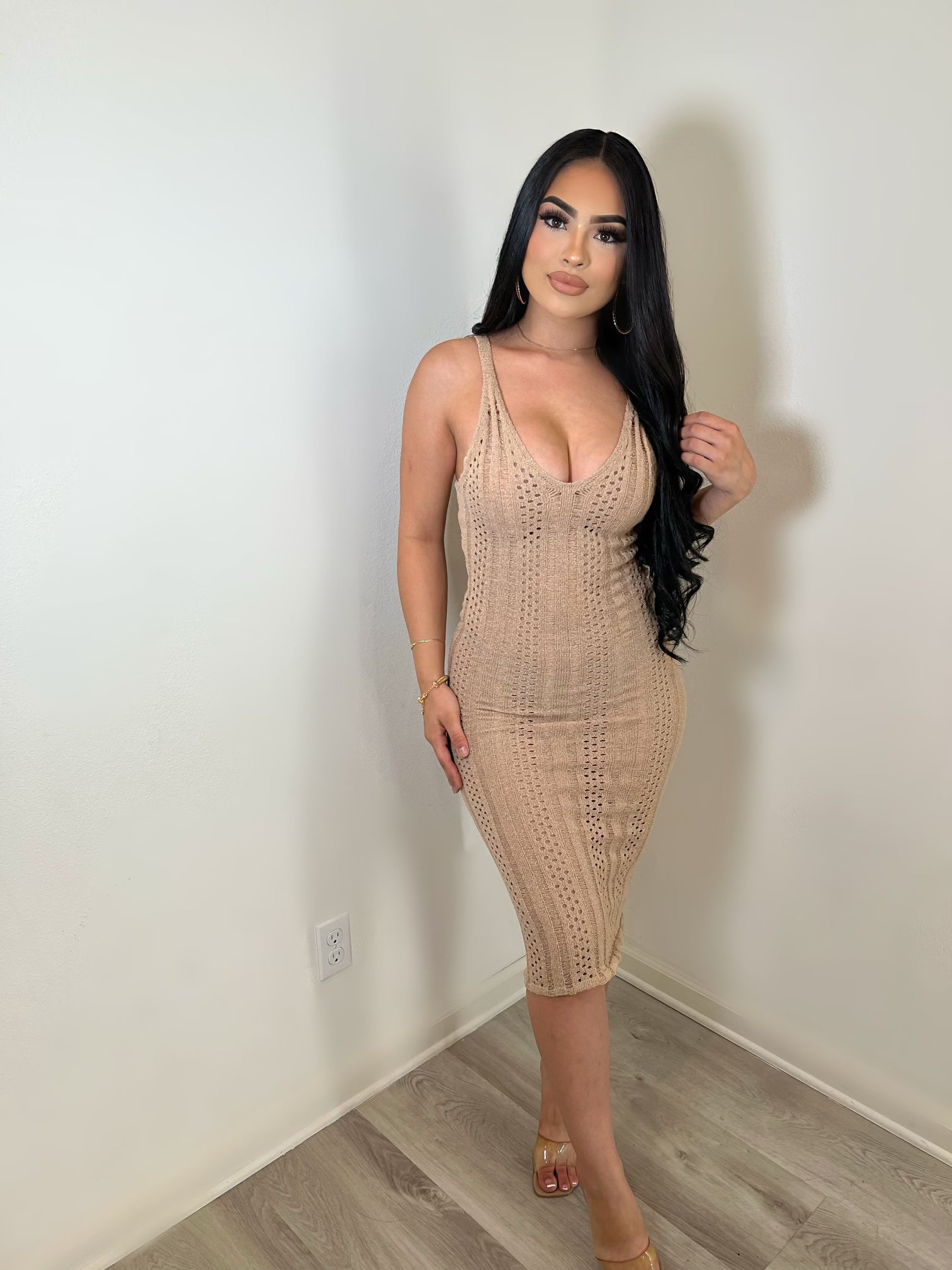 Mesh knit cover up dress (nude)22778