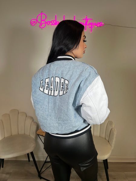 Washed denim baseball jacket