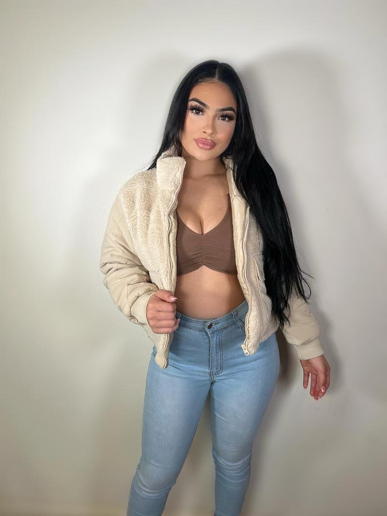 Faux fur bomber jacket ivory 2421