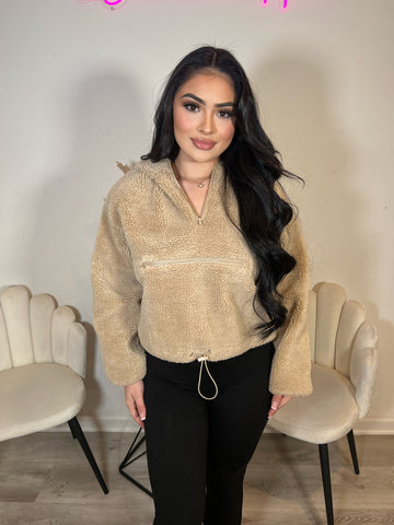 Mocha teddy pull over jacket